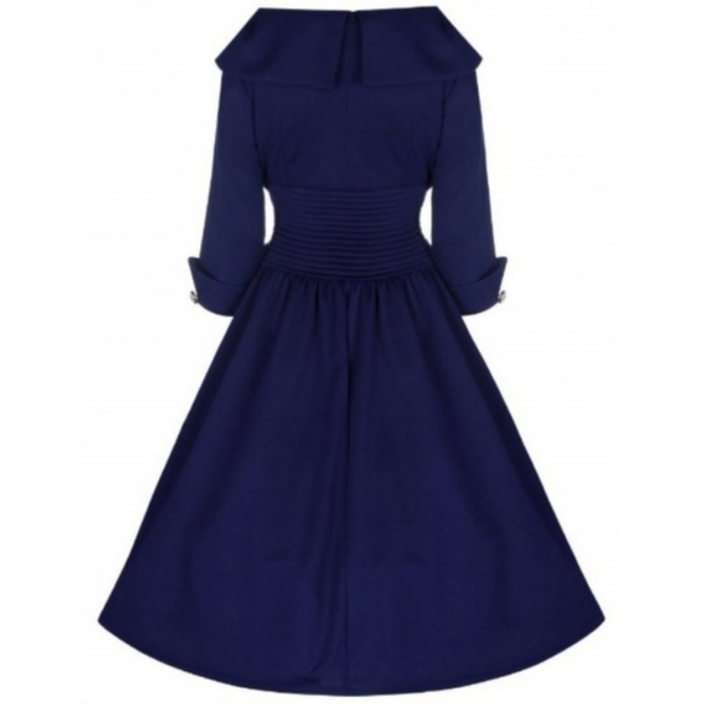 Collared Vintage Style Blue Rockabilly PinUp Dress - Picture 4 of 8